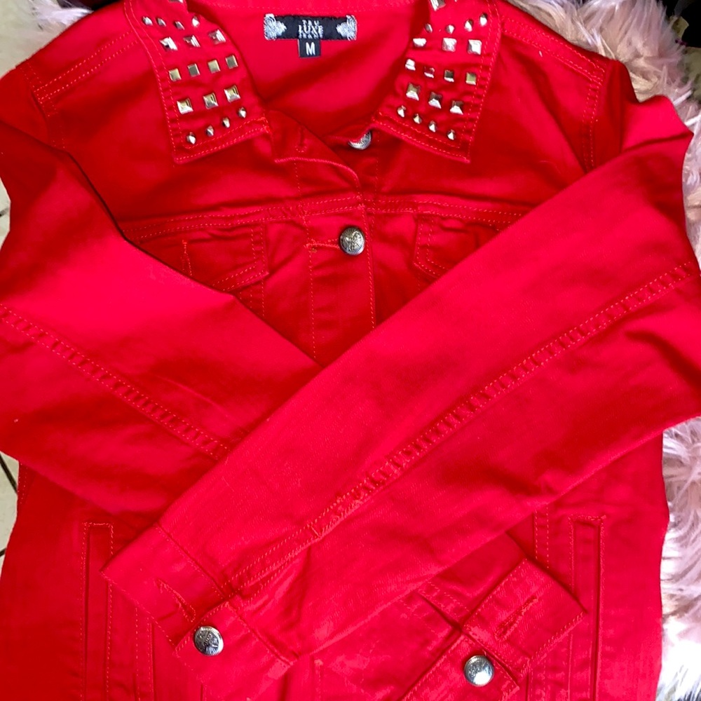 Red jean jacket with silver studs
